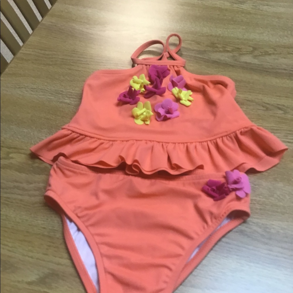 Wave Zone 2 piece swim suit 4T orange peach floral
